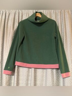 Dudley Stephens Terry Fleece Green Pink Cowl Neck Pullover Size Small Colorful